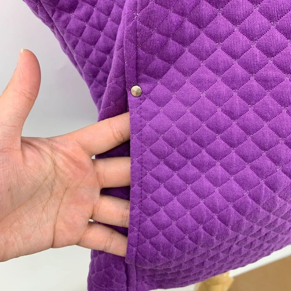 Allison Daley Quilted Vest Womens XS Extra Small Purple Sparkly Full Zip Pockets